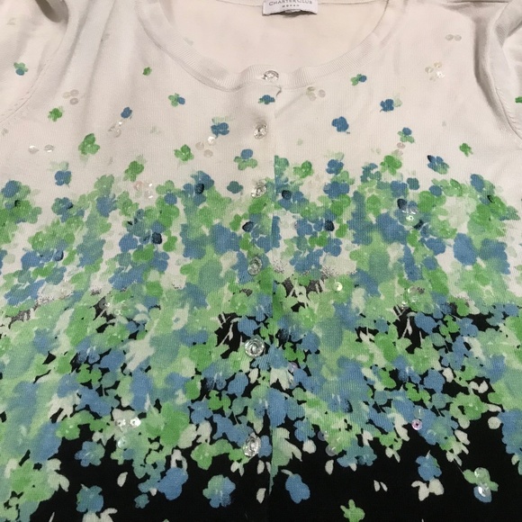 Charter Club 3/4 sleeve floral cardigan with sequins (tag missing-feels like 2X) - Picture 7 of 15